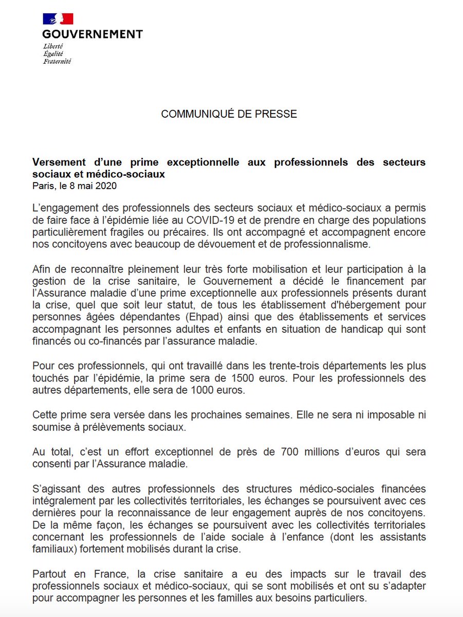 s_cluzel's tweet photo. Une prime sera versée aux professionels des établissements du medico social qui ont si bien su protéger les personnes en situation de #Handicap engagement tenu, prime ni imposable ni soumis aux prélèvements sociaux. https://t.co/LmynmuMPOv