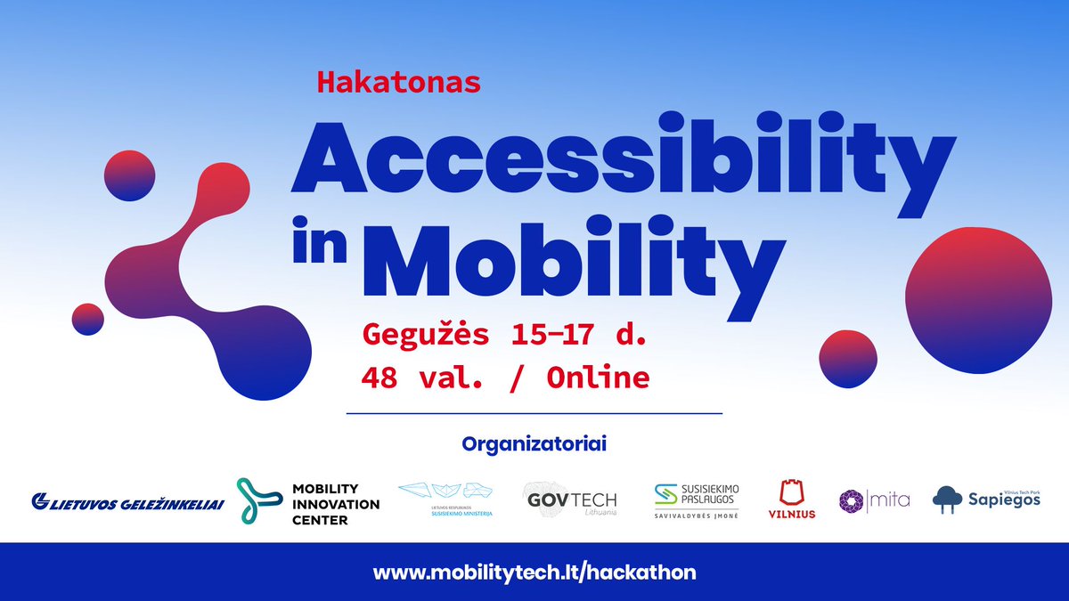 GovTechLabLT's tweet photo. Accessibility in Mobility Hackathon will focus on public transport and railway accessibility for people with special needs. Glad to be a part of such great initiative!
More info (in Lithuanian): https://t.co/dB1RhuPE4F
#GovTech
#GovTechLab
#GovTechLithuania https://t.co/tldoqmqAGj