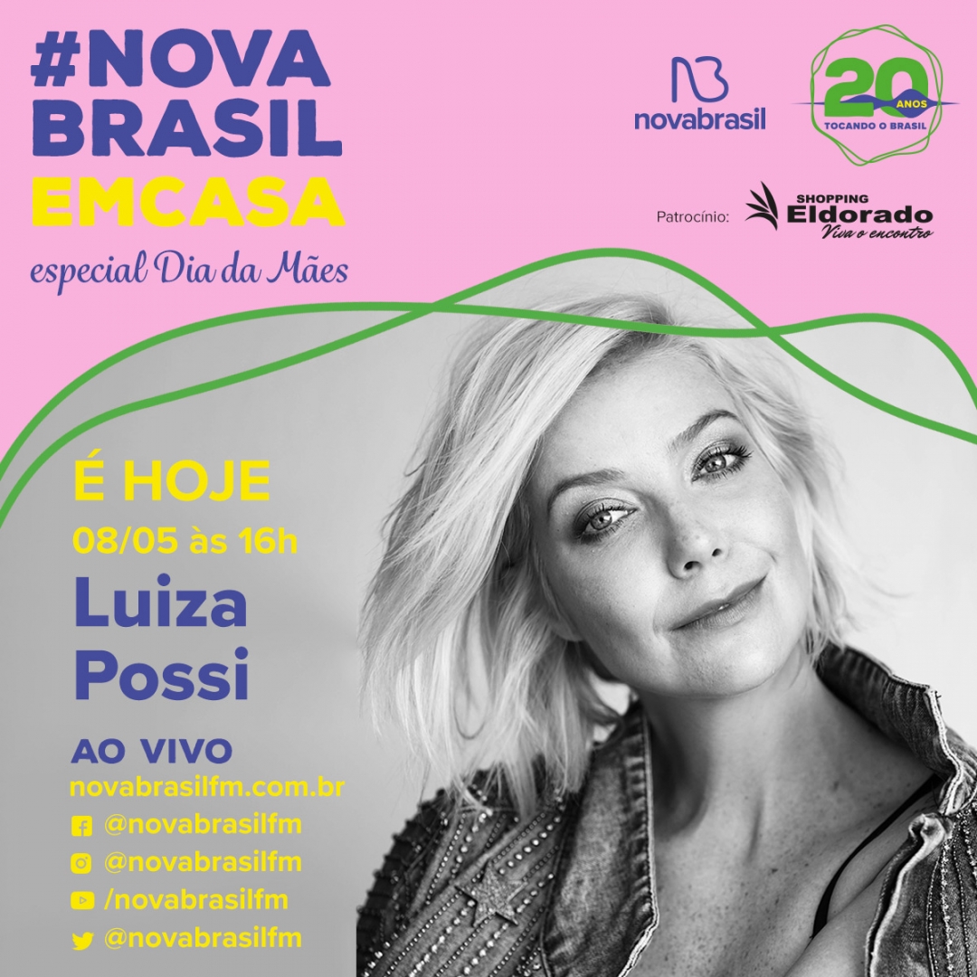 novabrasilfm's tweet photo. É HOJE! #NOVABRASILemCasa especial Dia das Mães com @luizapossi. 💚

Venha acompanhar esse bate papo imperdível. Estaremos ao vivo, às 16h, em: https://t.co/Re5Y10iD41 | Facebook e Youtube: NOVABRASIL FM | Instagram e Twitter: @novabrasilfm

PATROCÍNIO: #ShoppingEldorado https://t.co/9pTMJTUqyK
