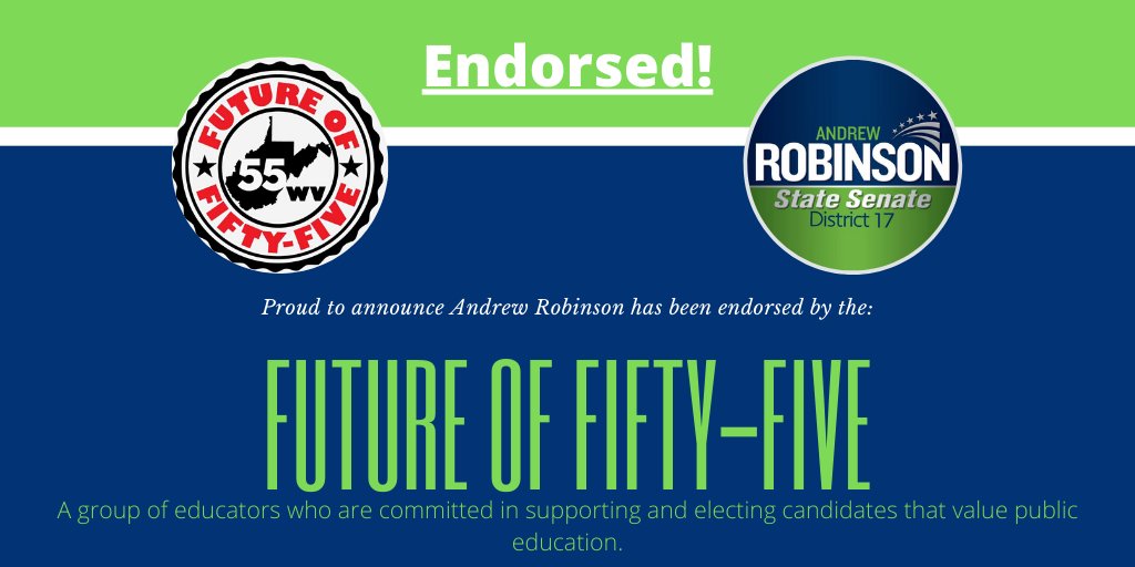 Robinson4WV's tweet photo. Proud to announce @Futureof55 has endorsed the Andrew Robinson for Senate campaign! https://t.co/0QdIMu5V6a