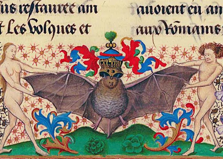 GiveBatsABreak's tweet photo. Itโs #YeOldeAnimals Friday!
Today we have what is likely some species of Pipistrelle, royally crowned & with its wings on full display. Fitting!
๐ฆ๐
This is from French historian Jean Manselโs ๐๐ฆ๐ด ๐๐ช๐ด๐ต๐ฐ๐ช๐ณ๐ฆ๐ด ๐ณ๐ฐ๐ฎ๐ข๐ช๐ฏ๐ฆ๐ด, written & illuminated around 1454-1460. https://t.co/YArfKrMuVa