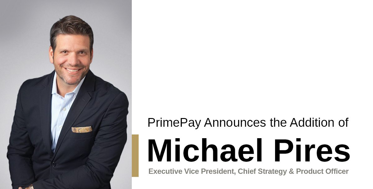 PrimePay's tweet image. PrimePay is pleased to announce the addition of Michael Pires, Executive Vice President, Chief Strategy and Product Officer, to PrimePay’s executive leadership team.
bit.ly/2WwB3zw