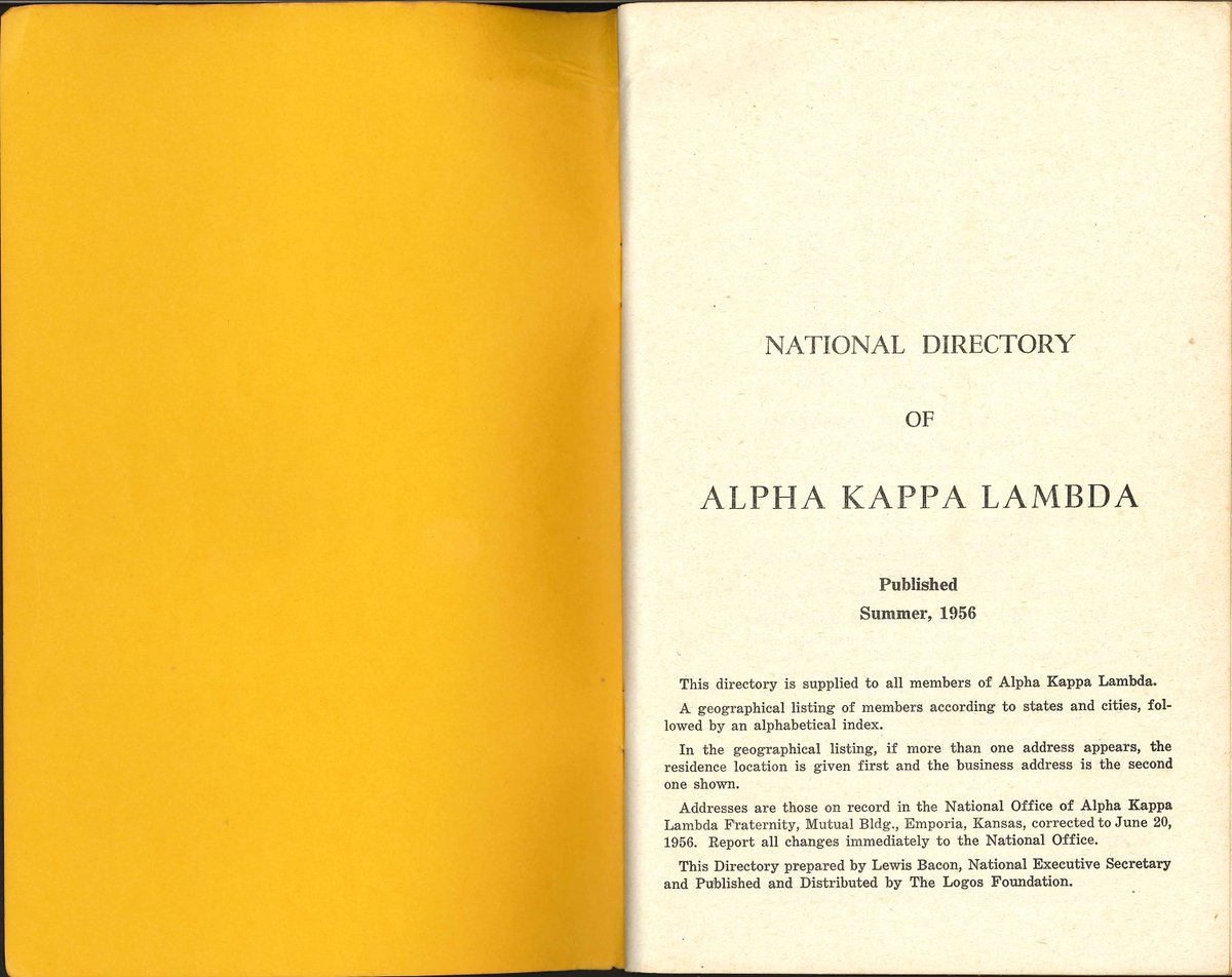 AKLFraternity's tweet photo. From the AKL Archives, this #FlashbackFriday takes a look at the 1956 National Directory of Alpha Kappa Lambda. Then and now it's important to stay connected with brothers. https://t.co/jhxRoqZZQr