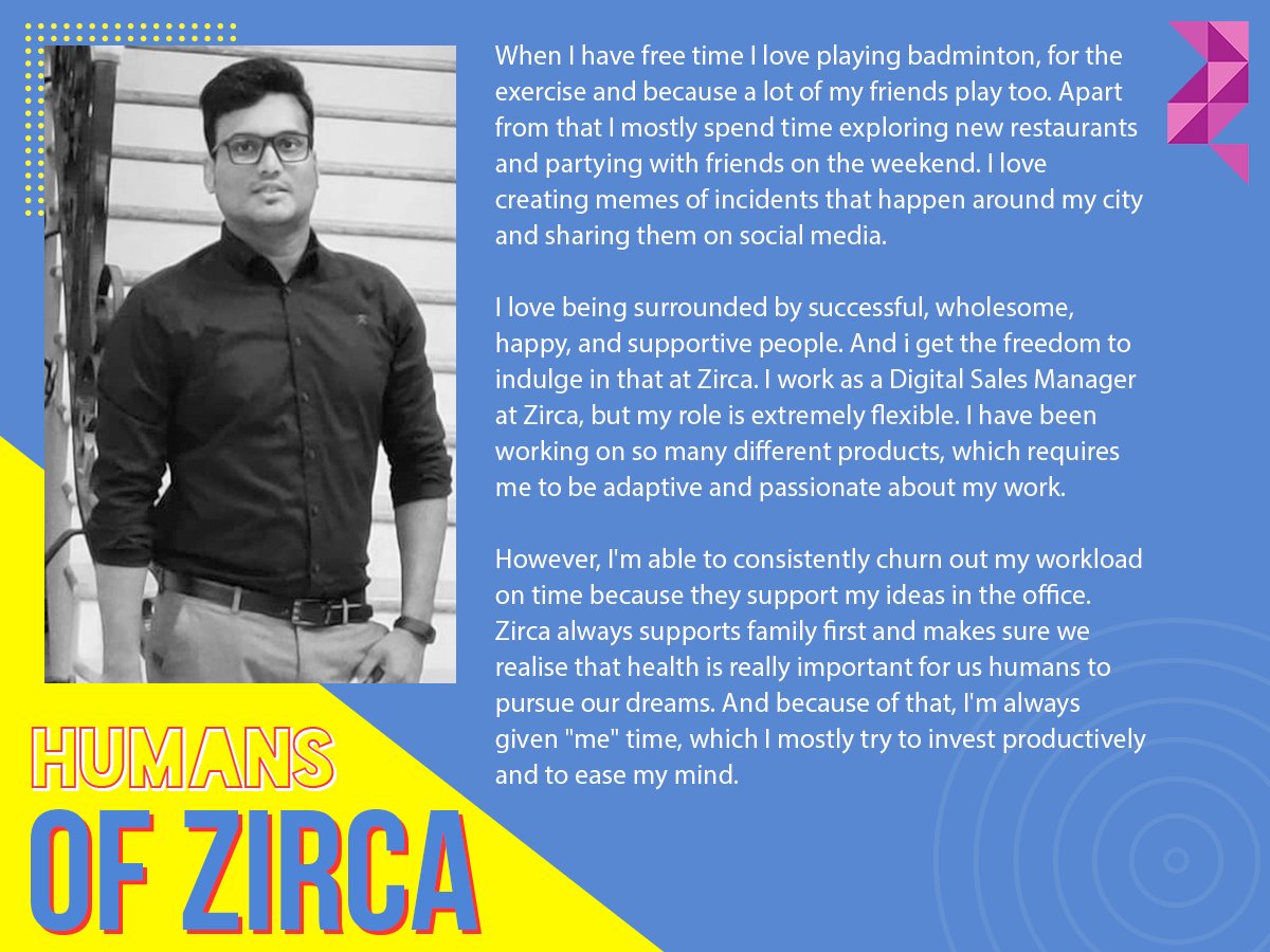 ZircaDigital's tweet photo. When I have free time I love playing badminton, for the exercise and because a lot of my friends play too....@iamkarthik_14  #HumansOfZirca https://t.co/zZ0k4o7hlF