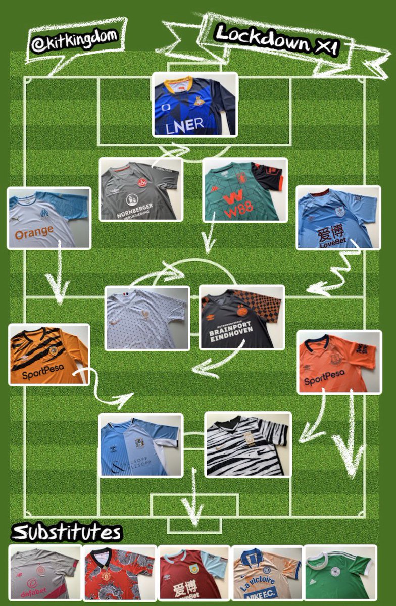 Kitkingdom83's tweet photo. My #LockdownXI (+Subs) ๐
Shirts Iโve picked up, some real steals, during #Lockdown ๐
Enough here to brighten up any day.
Doesnโt have to be XI if youโre more sensible with ๐ท, but show us what youโve got! ๐ #HomeShirts #Kitkingdom #Like #Tag #Nominate #Retweet @FootieShirtz https://t.co/9MyCk5KyCe