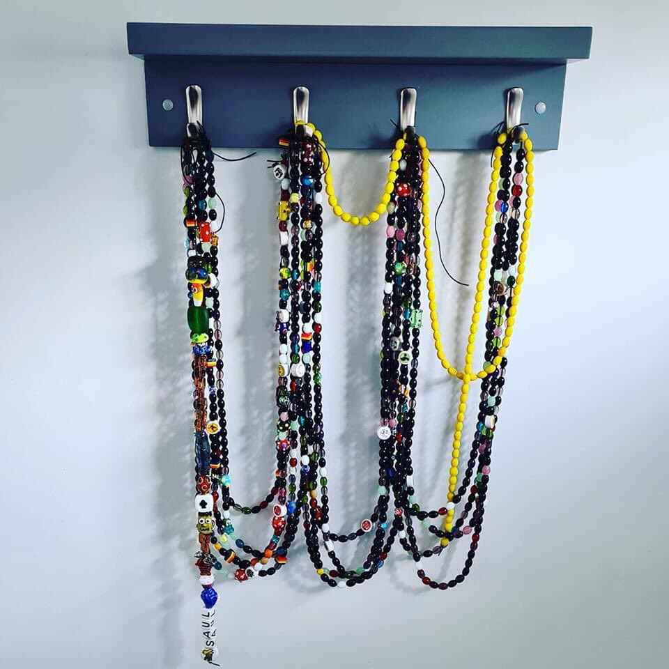 We made a display of Sauls beads today and we love it. Proudly displayed in the hall for any visitors (one day we hope) to see. #supersaul.