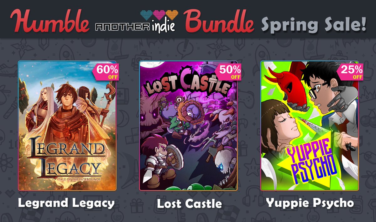 Even more discounts!
Hop on over to <a href="/humble/">Humble Bundle</a> and grab yourself a copy of <a href="/LegrandLegacy/">Legrand Legacy</a>, #LostCastle and #YuppiePsycho from <a href="/baroquedecay/">Wishlist our new game: Catechesis</a>👾

#HumbleStore | #Sale