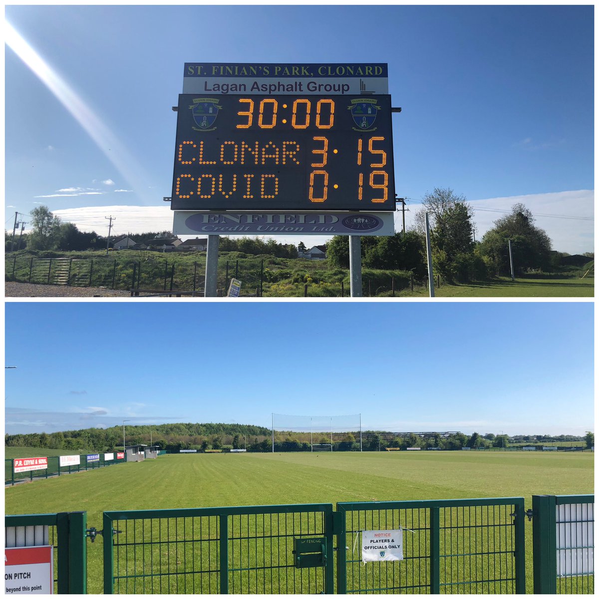 ClonardGaaMeath's tweet photo. It’s only half-time but we’re winning this battle. 💪🏻 Let’s keep it going and we’ll be back in action in July. 🙏🏻 St. Finian’s Park is ready and waiting for us.🇺🇦 @MeathGAA @HSmeath @MeathSports @extratime_sport @MeathDaily https://t.co/8cSec02Xz0