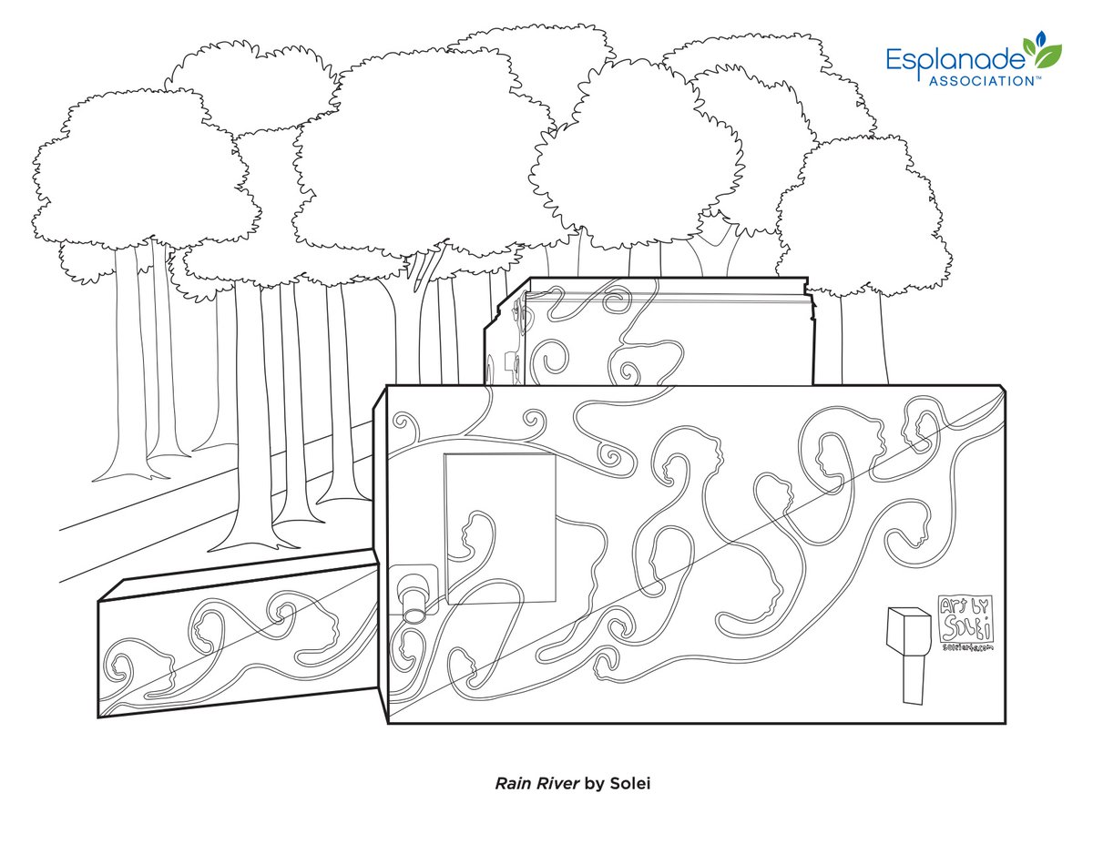 Our Rain River by Solei Coloring Sheet is inspired by the exact art mural located on the Esplanade between the BU footbridge &amp; Silber Street footbridge. Rain River showcases the connection between the city and the Charles River. 

Download at: esplanade.org/wp-content/upl…