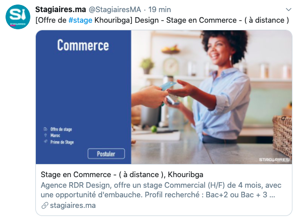 Mahdi_Bouz's tweet photo. En période de #confinement, @StagiairesMA propose plusieurs opportunités de stages à distance #Télétravail #Téléstage #stage #employabilité https://t.co/GQyEJKAoGV