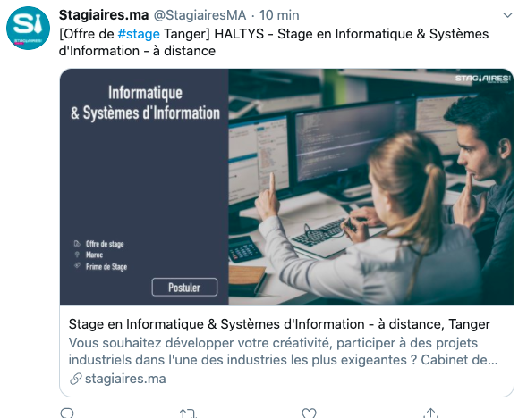 Mahdi_Bouz's tweet photo. En période de #confinement, @StagiairesMA propose plusieurs opportunités de stages à distance #Télétravail #Téléstage #stage #employabilité https://t.co/GQyEJKAoGV