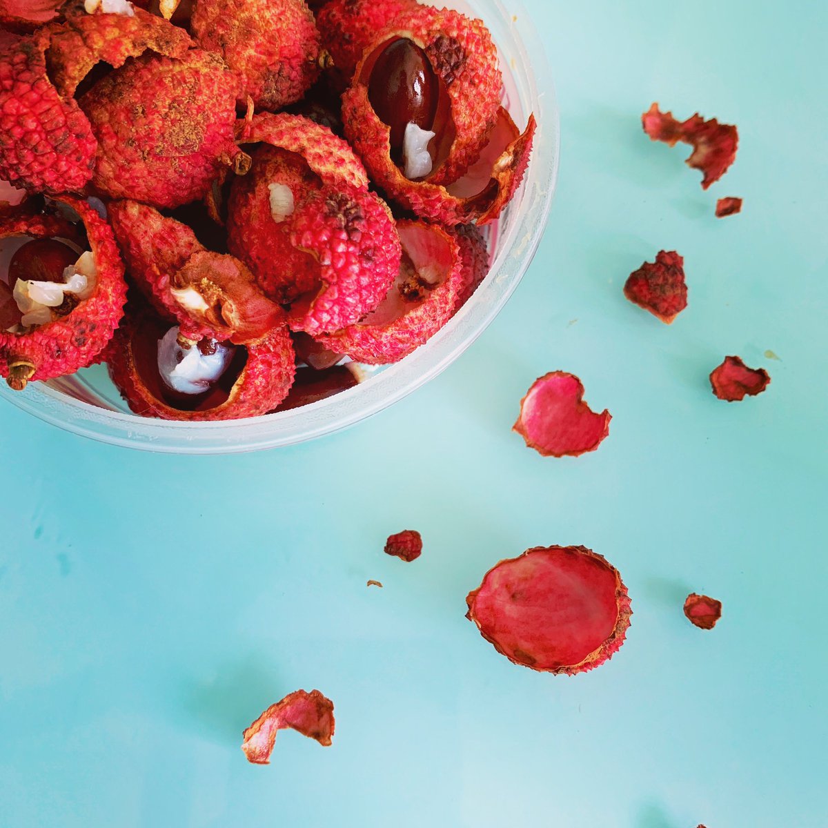 My lychee aftermath. So happy to find tasty treats today.