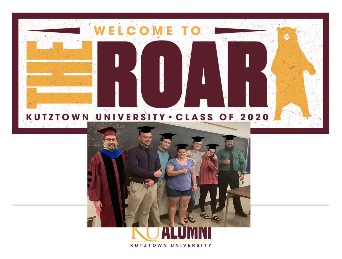 MarkWolfmeyer's tweet photo. These photoshopped pics will have to do for now - Congrats to my amazing equity-minded secondary mathematics teachers Class of 2020! My biggest group so far at KU. #SeniorRoar @SecEdKutztownU @KutztownU @KutztownAlumni https://t.co/NaOqNsauZW