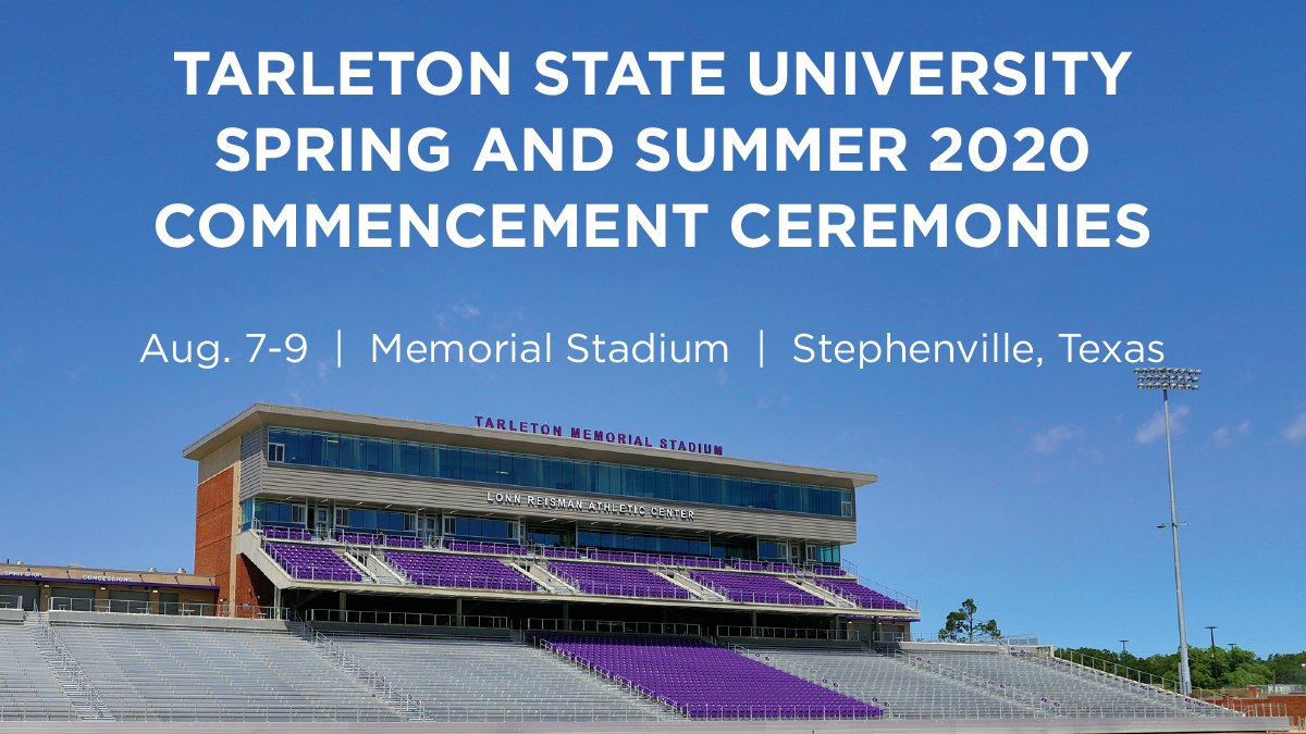 TarletonPrez's tweet photo. .@TarletonState aims to celebrate spring and summer graduates Aug. 7-9 at Memorial Stadium with all the pomp and circumstance that comes with a traditional Tarleton graduation. We cannot wait to celebrate each of you.

Additional details and schedule at https://t.co/Ize8bBlScf. https://t.co/AVkuBJ9MBS