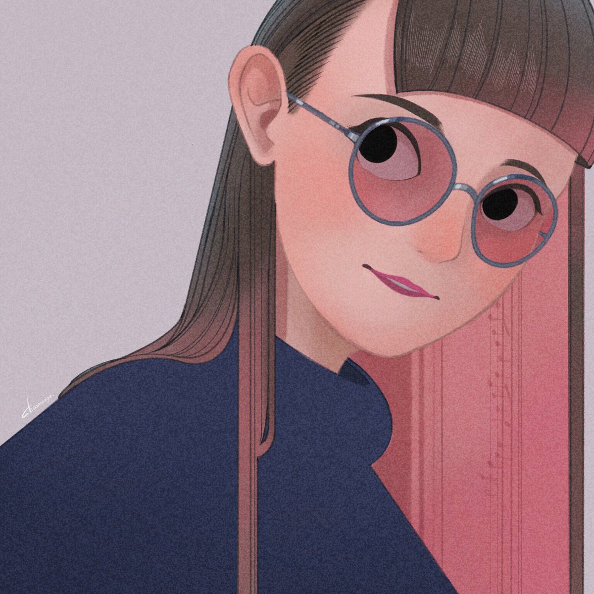 1girl solo glasses short hair simple background bangs sweater  illustration images