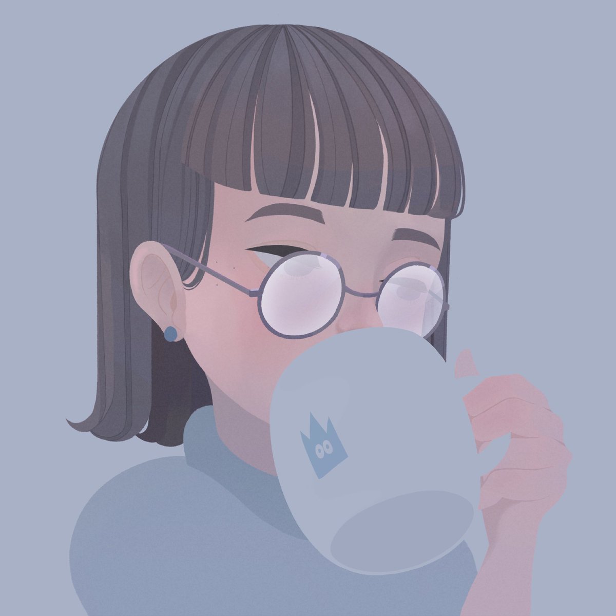 1girl solo glasses short hair simple background bangs sweater  illustration images