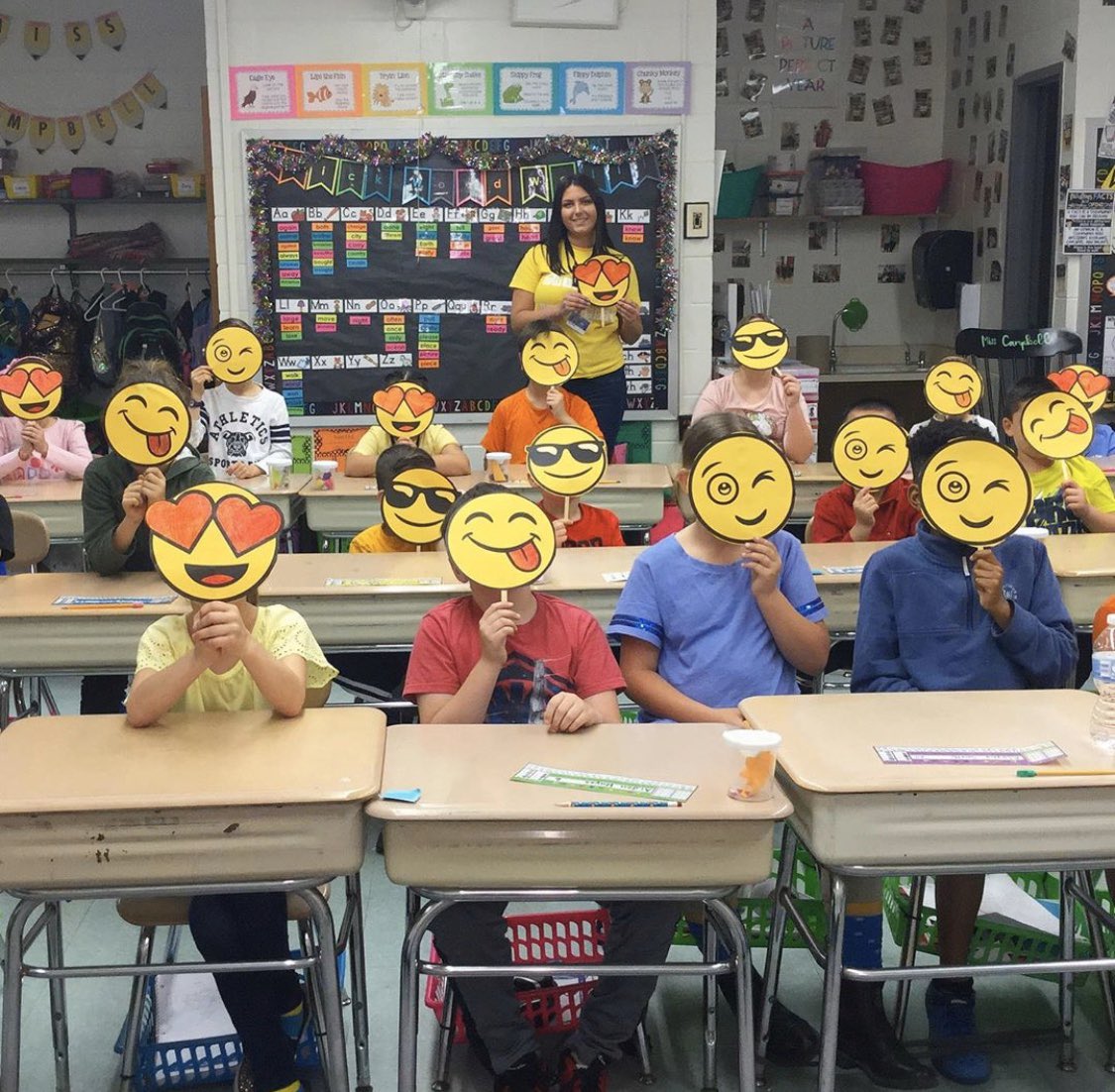 MissCampbell__'s tweet photo. Tomorrow is #BeTheYellow day! We are celebrating at home through remote learning! A local resident is turning 101 years old next week. Send her a birthday card! Do a kind act for someone! Here are some pictures from last year!💛🌞🌻 @HerrAndersonWT #MakeSomeonesDayYellow https://t.co/HeKtEiVQPn