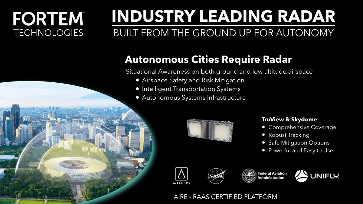 ATRIUSinc's tweet photo. Autonomy is coming. Autonomous Systems require Edge compute, Low-Latency RAN, Precision Navigation, petabytes of ingest, and Situational Awareness. Fortem SkyDome and Radar provides a comprehensive solution. https://t.co/njuFdLTLf2 #edge #5G #autonomy #atrius #roboticedge #fortem https://t.co/NBsxUbIBZz