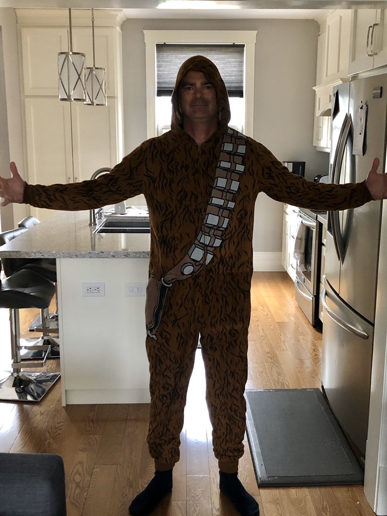Mr. Sheahan has his pajamas on!