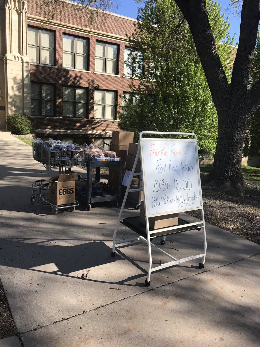 ADDvorak's tweet photo. It’s Friday and you know what that means Franklin MS families!  Curbside food pickup or household deliveries!  10:30-12:00. The normal food boxes along with potatoes, eggs, and bread. Stop by!  Contact kdvorak@crschools.us if you need more info.  #FMSBoltPride. https://t.co/K407Dv6IS2