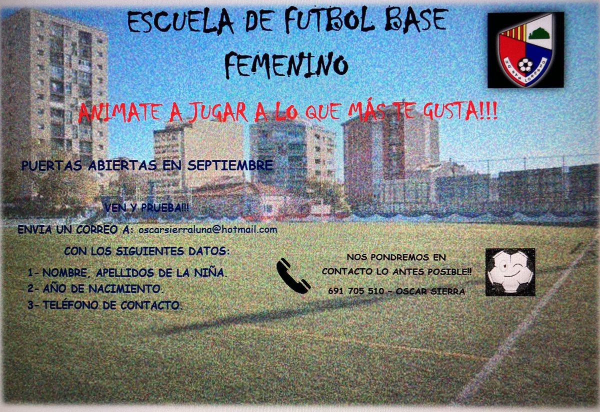 Buenas tardes!!! Os presentamos la nueva iniciativa de la próxima temporada 2020-2021 !!! Venir a probar!!! Enviar correo a : oscarsierraluna@hotmail.com con los datos correspondientes o al 691705510 para cualquier duda!! #conganasdevolver💪🏻⚽️ #udsanlorenzo⚪️🔴 @oscarirenemoral