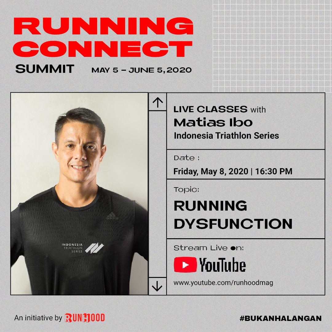 runhoodmag's tweet photo. Brace Your Self,
Sesaat lagi jam 4:30 PM dalam Live Class #RunningConnectSummit2020 bersama @MatiasIbo akan membahas tentang Running Dysfunction, serta bagaimana cara mengatasinya.
Live di channel youtube Runhood Mag
https://t.co/uo7bRONwas https://t.co/40syUNaK7w