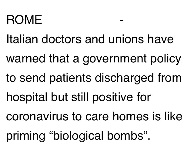 Italy policy of putting covid infected patients into care homes: