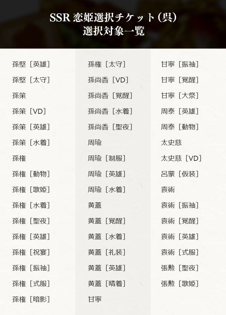 恋姫 夢想シリーズ公式 サイト更新のお知らせ 真 恋姫 夢想プレミアムパッケージ の封入特典 真 恋姫 夢想 天下統一伝 限定特典コード Ssr恋姫選択チケット にて選択可能な恋姫一覧を掲載しました 特典コード1つにつきチケット2枚もらえ 恋姫 夢想シリーズ公式 サイト更新のお知らせ 真 恋姫 夢想プレミアムパッケージ の封入特典 真 恋姫 夢想 天下統一伝 限定特典コード Ssr恋姫選択チケット にて選択可能な恋姫一覧を掲載しました 特典コード1つにつきチケット2枚もらえ