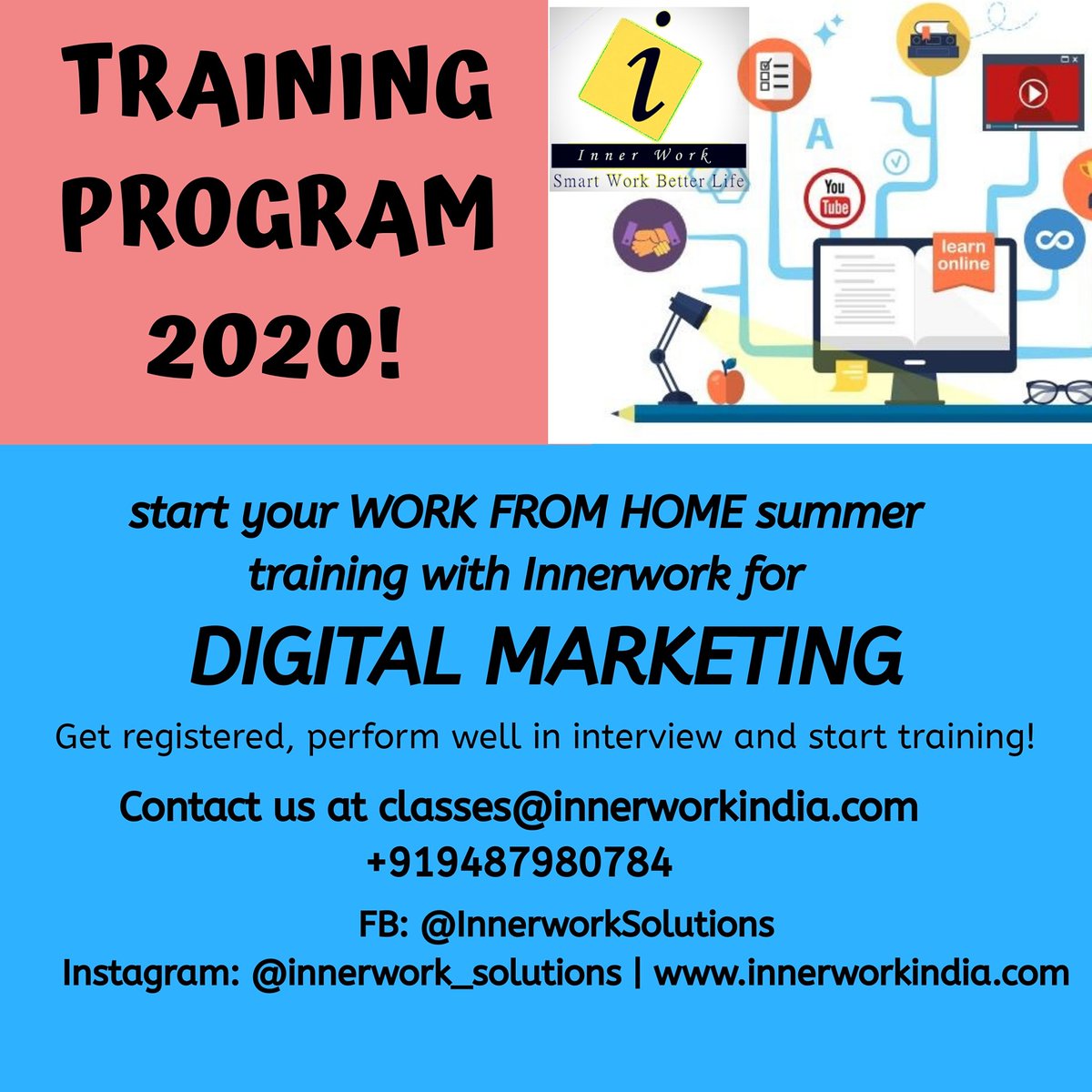 InnerworkL's tweet photo. ~ Business has only two functions – marketing and innovation. ~
Innerwork Solutions is offering Digital Marketing training with live projects, dedicated trainers,challenging assignment.
Improve your skill,get certified along with job reccomendation letter.
#innerworksolution https://t.co/Gu3FLmXsOx