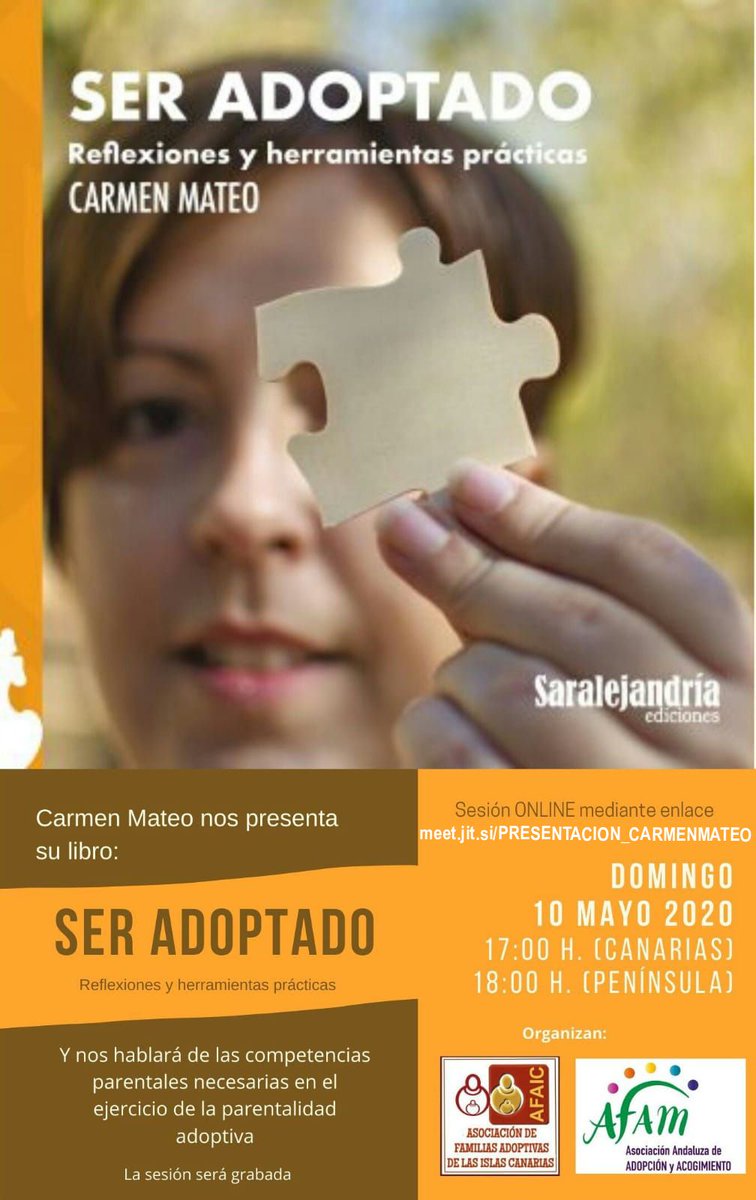 82carmenmat's tweet image. Este domingo 10 de mayo, a través de enlace a la plataforma Jipsi Meet

meet.jit.si/PRESENTACION_C…

a las 18:00 h en la península (España) y las 17:00 h en Canarias. 

PRESENTACIÓN ONLINE DE "SER ADOPTADO. REFLEXIONES Y HERRAMIENTAS PRÁCTICAS"

Os espero