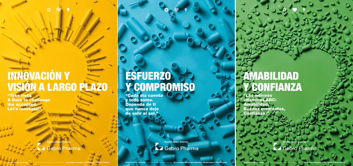 GebroPharmaES's tweet photo. Nos apasionan nuestros valores #GebroGeist (en alemán “espíritu Gebro”) porque salieron de un proceso creativo con todas las personas de #GebroPharma, allá por el 2015, y porque a fecha de hoy siguen siendo nuestro ADN. 💛💙💚 #FelizFinDeSemana https://t.co/SXTAfOCff7
