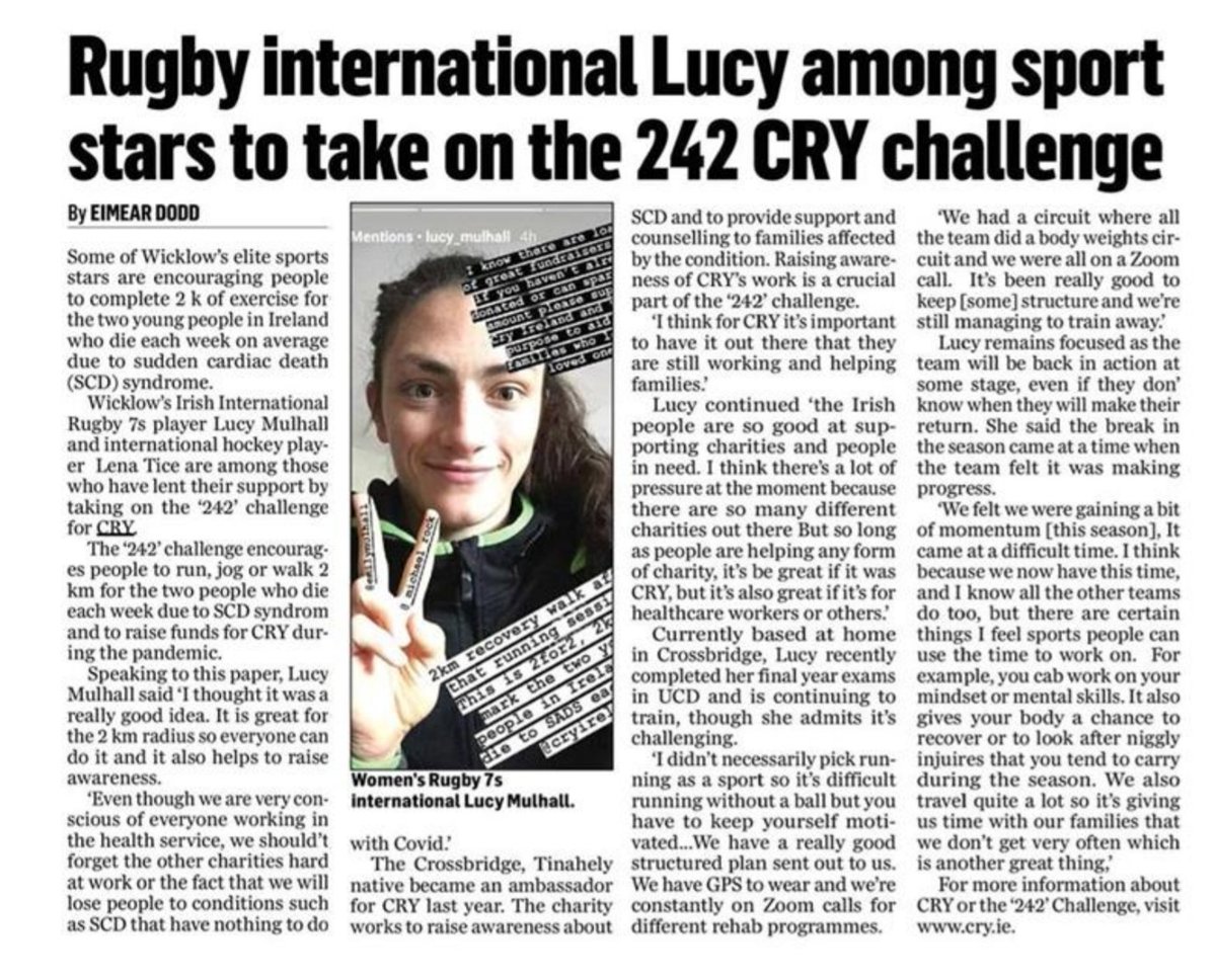 CRYIre's tweet photo. Our #Ambassador @LucyMulhall spoke with @dodd_ec in the @WicklowPeople about https://t.co/Knf4vLjVPb and our #CRY242 Charity #Challenge.
Huge thanks to all!
#FriendsOfCRY #Fundraiser #Charity #Challenge https://t.co/oI6QtORDRV
