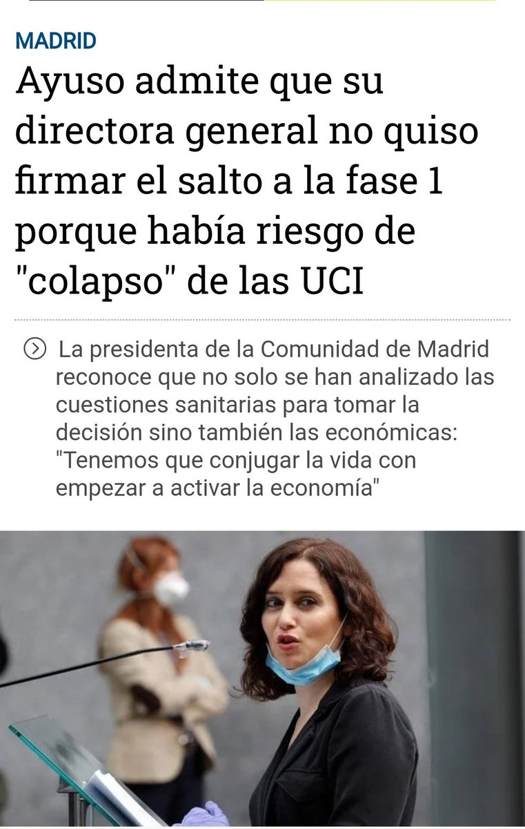 03690jul's tweet photo. #AyusoVeteYa Es decir, que el criterio no es sanitario, es porque los empresarios lo han exigido y ella lo ha aceptado. Es decir, los beneficios empresariales por encima de la salud. Es alucinante. Pero es que con la residencias ha sido igual https://t.co/pSleJpqxhd