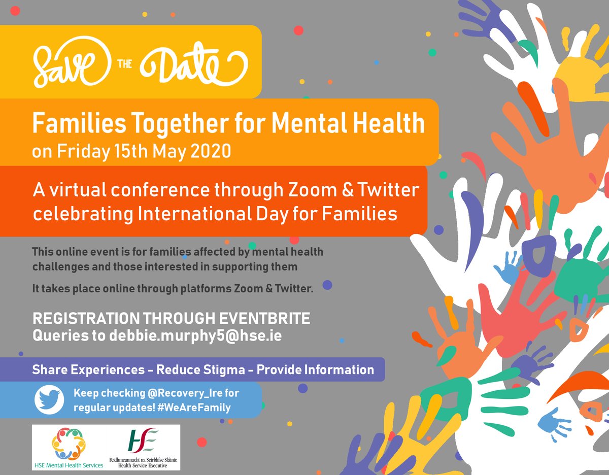 CoolmineTC's tweet photo. On the 15th of May, International Family Day, the HSE’s Mental Health Engagement and Recovery Team will host an online event to celebrate &amp; promote family recovery. This event will be run via Zoom. Register here: https://t.co/HZxbzfPGVe #WeAreFamily #FamiliesInRecovery https://t.co/23V5j43O9V