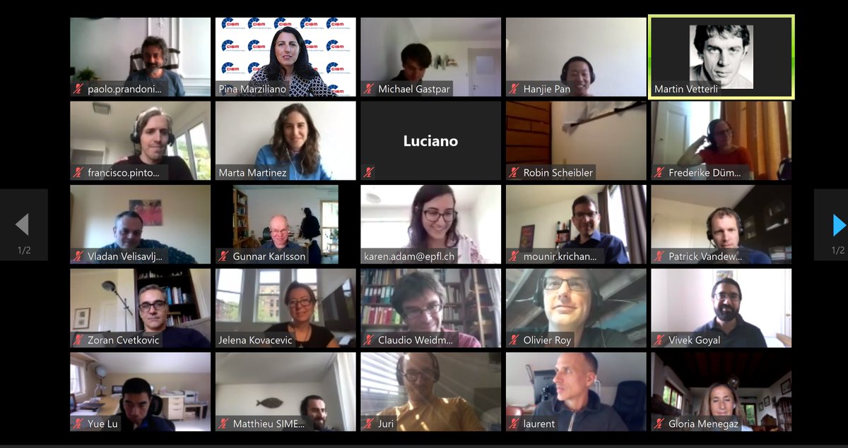 MartinVetterli's tweet photo. The #ICASSP2020 annual conference in signal processing and applications happened this week. It was of course moved online by @ieeeICASSP.
Usually, we have a lab dinner, but this time, @NicolettaIsaac set up a virtual coffee that 37 #LCAV members and former members attended. Fun! https://t.co/DNSAoV4fzq
