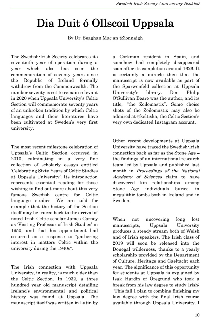 Keltiska's tweet photo. The @SwedishIrishSoc celebrated its 70th anniversary last year. A commemorative journal has just been released and it contains a brief write up on the Celtic Section. Have a look! https://t.co/OrTlvD1r5U