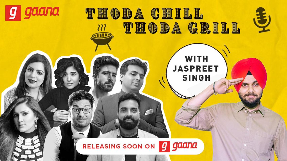 gaana's tweet photo. Catch @LifeOfPaaji with some of the coolest comedians, singers, and celebrities in chill conversations over lip-smacking food ๐ฅ on our brand new #podcast ๐ #ThodaChillThodaGrill, only on Gaana! Starting this Monday, 1๏ธโฃ1๏ธโฃ May! Stay tuned
#MallikaDua @gkhamba #Beabassi https://t.co/x1irnds1Hd
