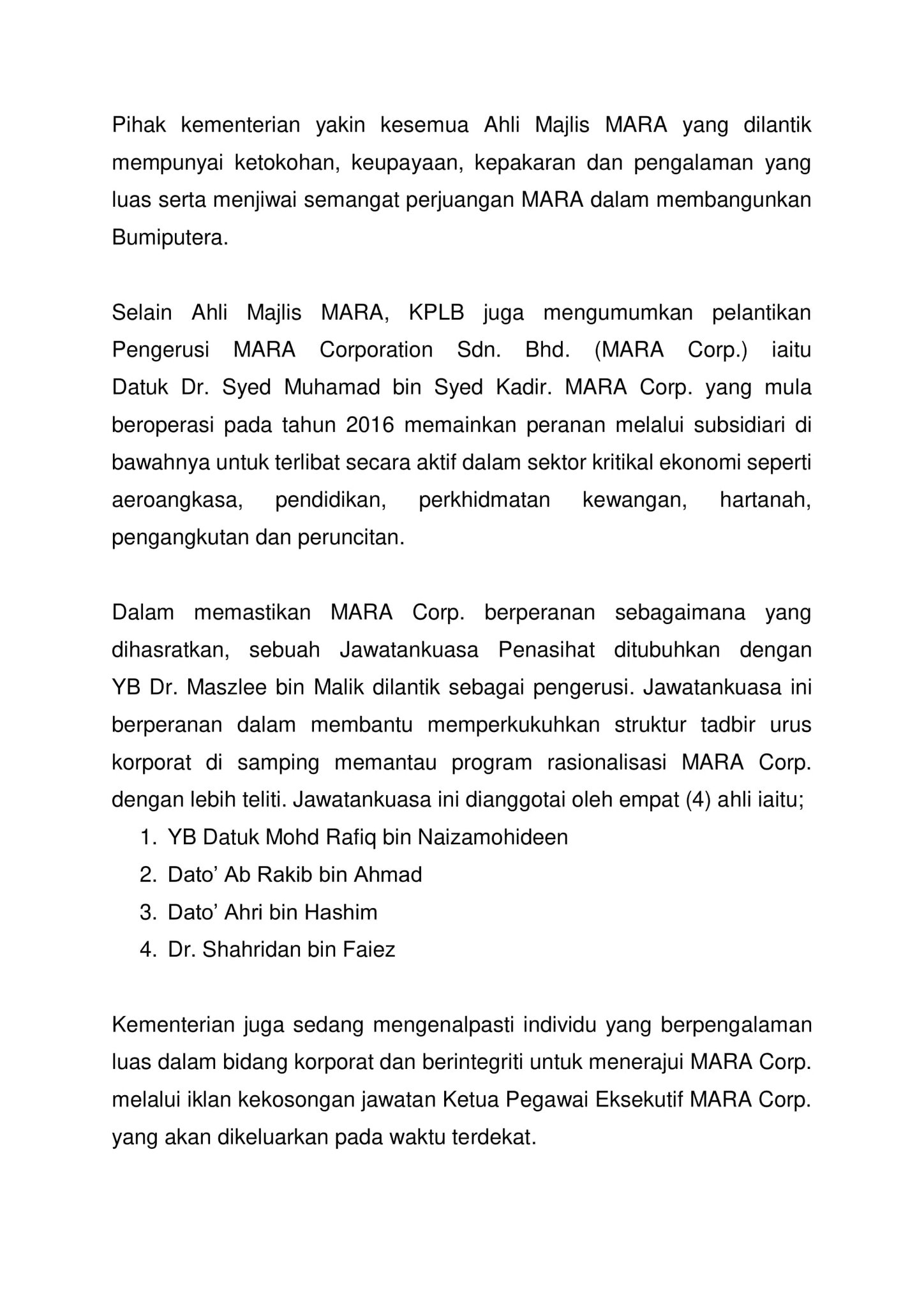 Emmanuelsamarathisa On Twitter Not Quite A Just In But Simpang Renggam Mp Maszlee Appointed To Head Mara Corp Advisory Committee Also Goes Without Saying That Politicians Are Back In Mara Especially The