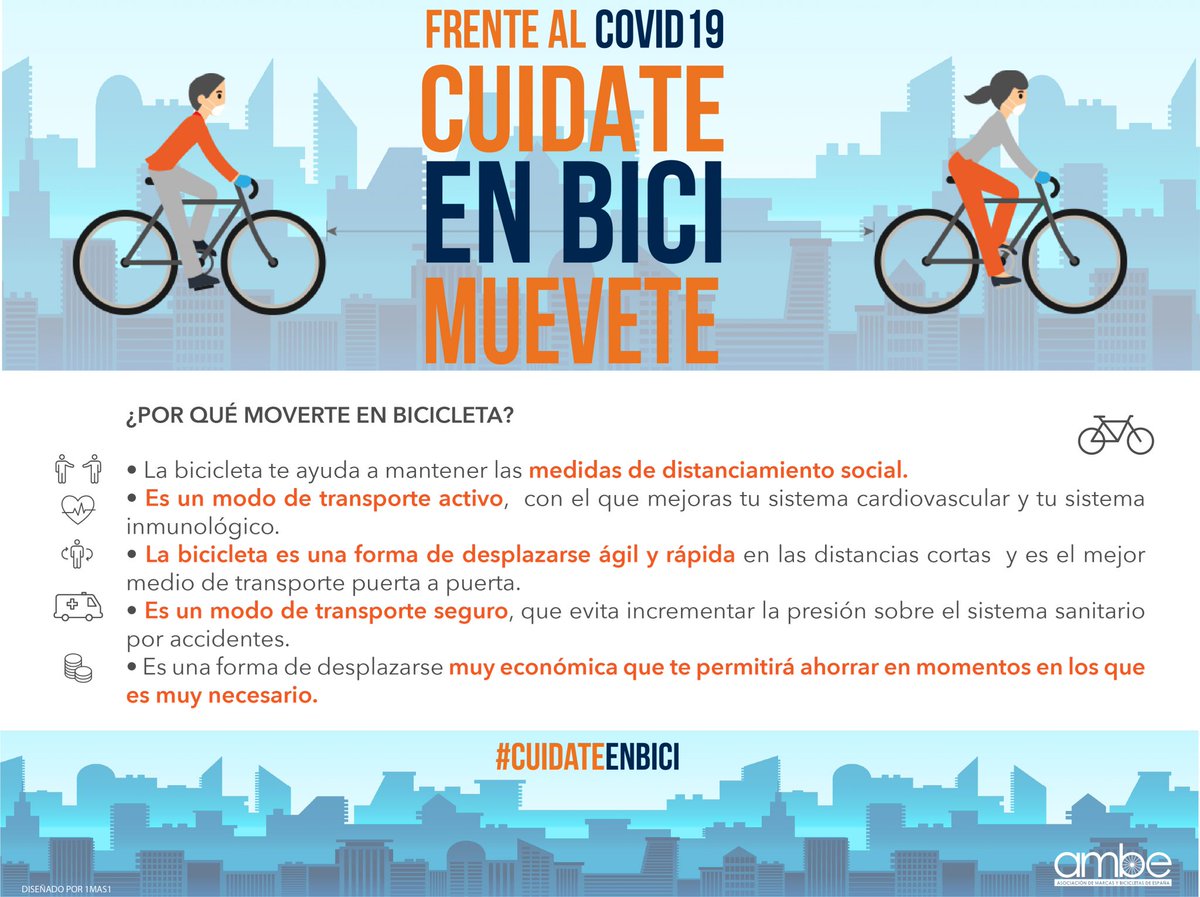 CMup2city's tweet photo. A finales de abril, la WHO (World Health Organization) recomendó la utilización de la bicicleta para los desplazamientos autorizados, ya que es más seguro frente a contagios. #up2city Aparcamientos inteligentes a prueba de robos y vandalismos para bicis #CUIDATEENBICI 🚴 https://t.co/YArh9Dfjot