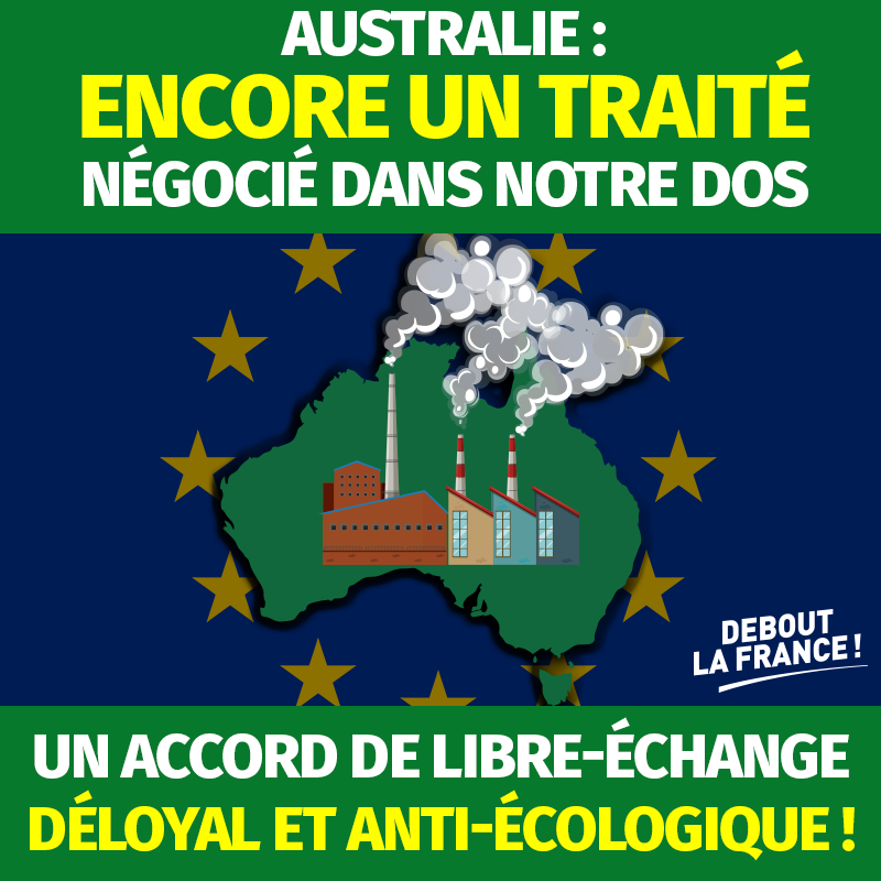 dupontaignan's tweet photo. Après avoir signé des accords avec le Vietnam et le Mexique en pleine crise de #COVID19, la Commission Européenne ouvre le 7ème round de négociation de libre-échange avec l'Australie, un des pays les + pollueurs.
Ce traité est un danger pour l'environnement et nos agriculteurs ! https://t.co/FBjVeL9z7F