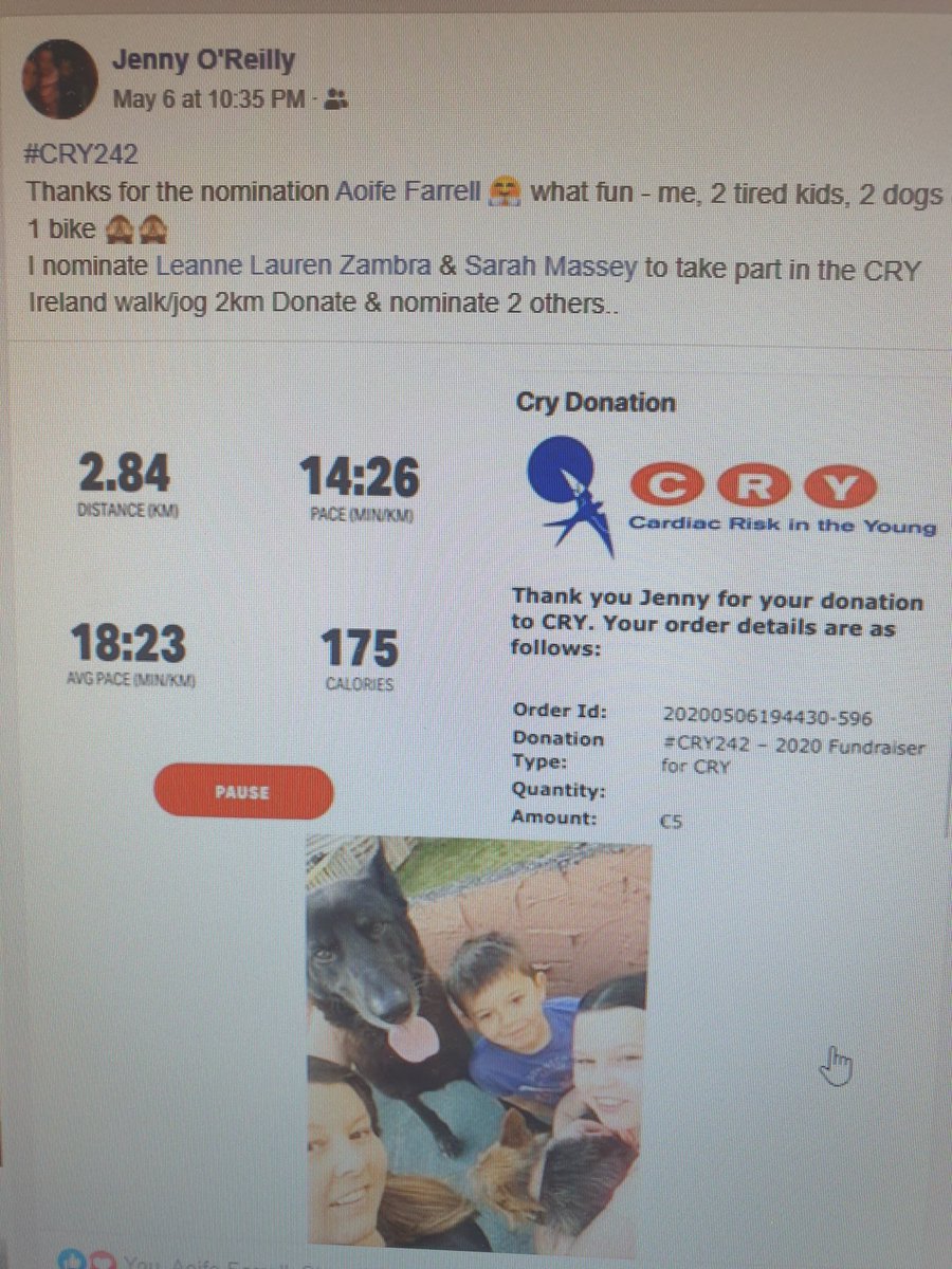 CRYIre's tweet photo. This is one of our favourite ##CRY242 #challenge posts!
Tired, 2 kids (also tired) 2 dogs and a bike!
Go Jenny!
#FriendOfCry @aoifemaud
#RememberingJennyJewel https://t.co/wxMcg6ONW8