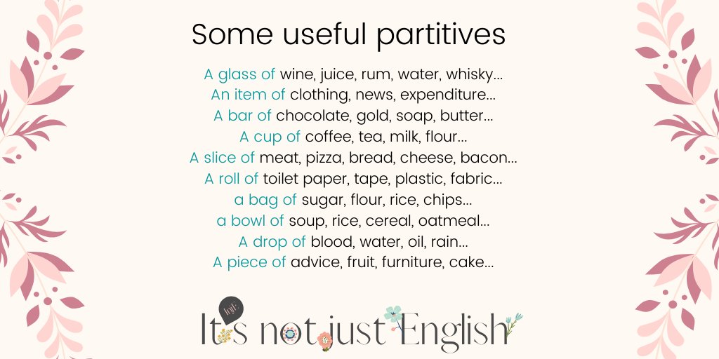 ItsnotjustEngl1's tweet photo. Hi Mates!!
Some useful partitives.
*
*
#estudiar
#estudiarencasa
#englishmadrid
#partitives
#rivasvaciamadrid
#estudiaringles
#StayHome
#learningenglish
#mequedoencasa
#itsnotjustenglish https://t.co/VLhQfsZS4p