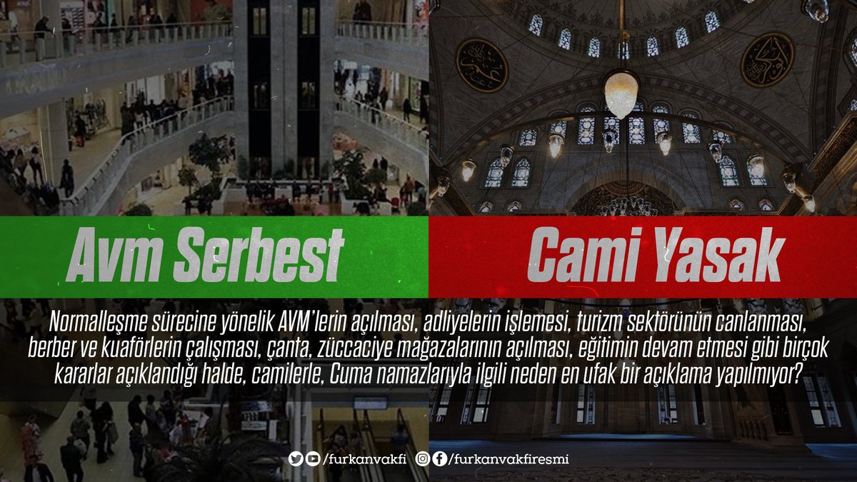 MedyaFurkan's tweet photo. SORUYORUZ!
Normalleşme sürecine yönelik atılan adımlarda neden camilerle, Cuma namazlarıyla ilgili en ufak bir açıklama yapılmıyor?

AvmSerbest CamiYasak
#hayirlicumalar https://t.co/gmXTTIbGB4