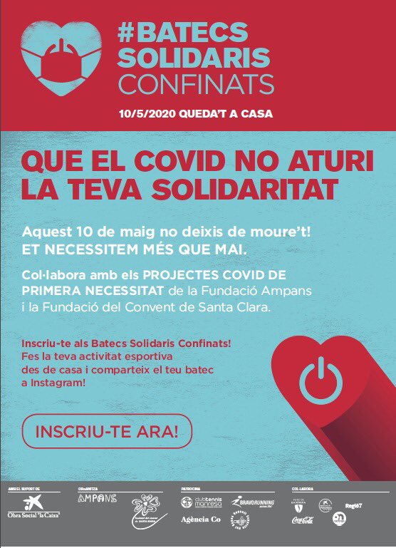 crisfuertescopy's tweet photo. Tens plans per diumenge? Ara sí!👇🏼

Els @batecssolidaris: Posar-te en forma 🏃🏽‍♀️🏃🏽 i ajudar @ampans i @fundsantaclara. 

👍🏼A més, @caixabank_cat i @FundlaCaixaCAT doblaran l’aportació que facis! 👏🏻
#BatecsSolidarisConfinats. 

👉🏼Apunta’t-hi avui mateix aquí: https://t.co/rPjWOOywGV https://t.co/7Dzylrltu7