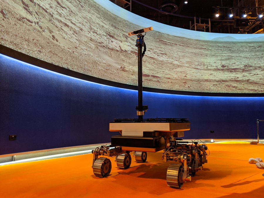 Earlier this year we were delighted to welcome Bruno, a working model of the  @ESA_ExoMars rover to the  @spacecentre. Bruno was joined by  @AirbusSpace experts, including Paul Meacham, who drove Bruno across our mini Martian surface.  #MarsWeek 