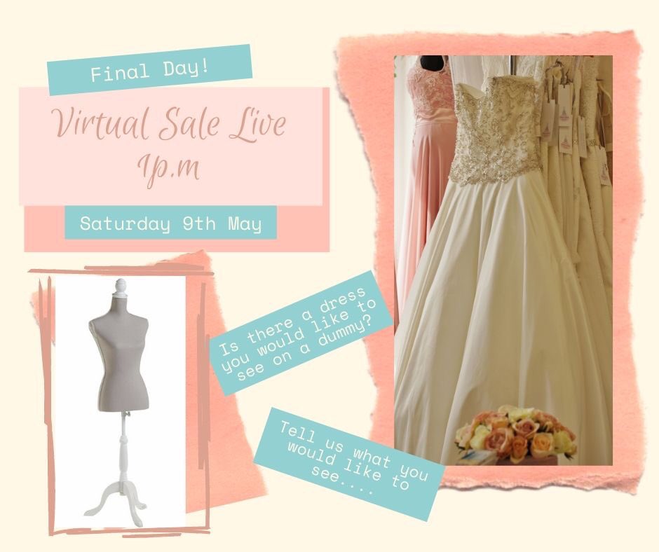 LoveLaceBB's tweet photo. 🌟 Our Virtual Sale ends tomorrow! 🌟

We will be live again at 1pm tomorrow 
If there is anything you would like to see or a dress you would like to see on a dummy, just let us know before 1pm tomorrow 😊
#virtualsalelive #virtualsale #sale #weddingdresssale #weddingsale https://t.co/AzLbuN4wkV