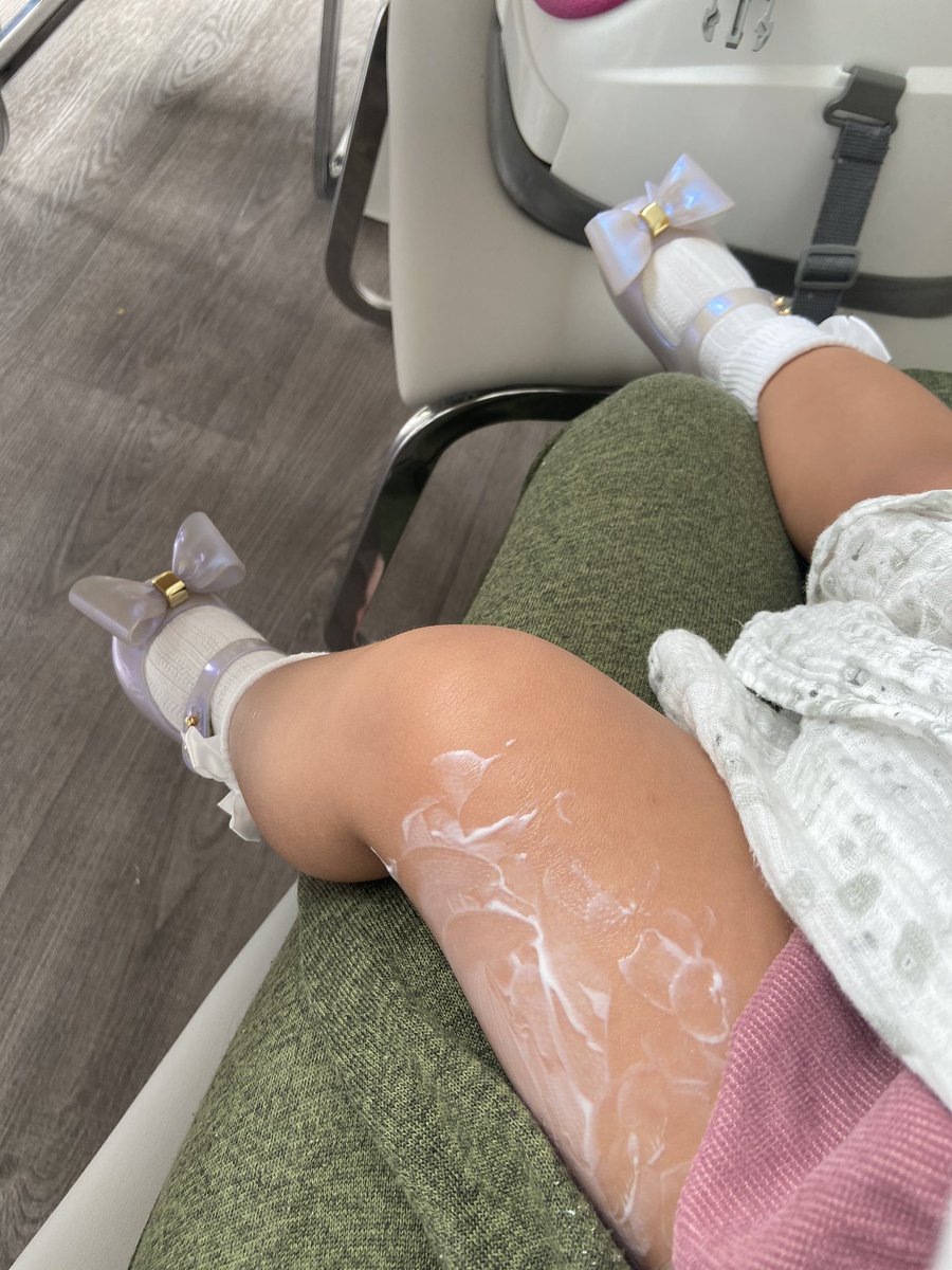 goggleboxemma's tweet photo. Talk about improvisation 😂 cling film to the rescue .. took our minds of the immunisations I suppose .. however check out the shoes @FollowWestwood #minimelissa had to dress up for the occasion .. a day of snuggles for us 😍🥰 https://t.co/fTZbe4k2ZO