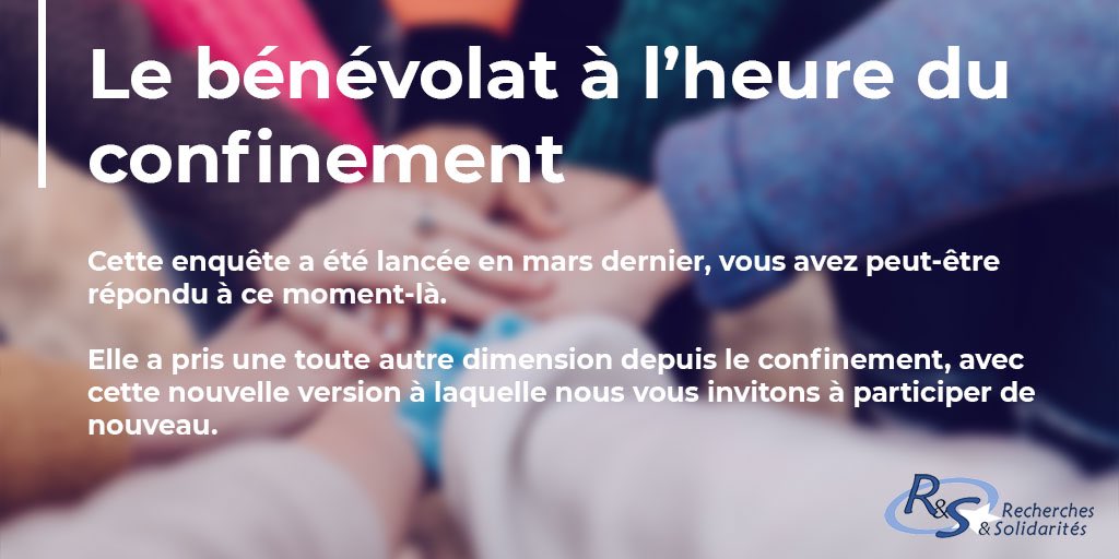 passerellesPC's tweet photo. 📊📋[#Enquête] RECHERCHES ET SOLIDARITES a relancé son enquête : Le #bénévolat à l’heure du #confinement.

⏰Derniers jours pour répondre
➡️ L'enquête ici :https://t.co/8cTS4o2Bpq

#Solidarite #benevolatdecompetences #Covid_19 @marieduros @jacquesmalet https://t.co/ziryEBImSI