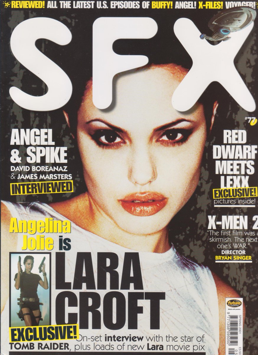 SuccinctReview's tweet photo. SFX Issue 77 (May 01) - Jolie talks Tomb Raider. Red Dwarf meets Lexx. Interviews: David Boreanaz, Miko Hughes & James Marsters. A look at the new Invisible Man tv show. The 'Western' Couch Potato. Tomb Raider Vs Final Fantasy video games. @SFXmagazine #25YearsofSFX https://t.co/QJf8bda5MG