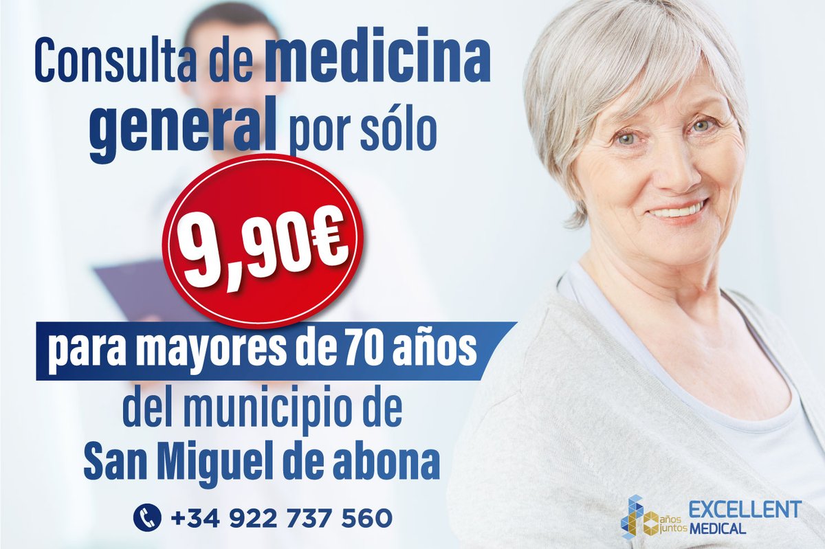 ¡Porque tu salud no espera! Hemos reducido nuestro precio para nuestros vecinos en San Miguel de abona mayores de 70 años. No esperes más.